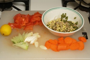 The veggies are assembled.